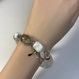 White Phantom Quartz Half Bangle Bracelet | Handmade Minimalist Jewelry